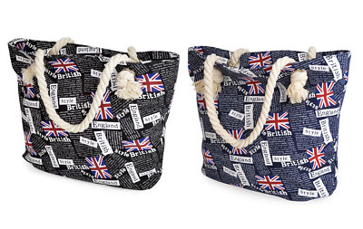 Premium Large Union Jack British Letters Print Canvas Tote Shoulder Bag Handbag