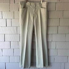 70s Vintage Green  White Plaid Polyester Knit Disco Pants Slacks Size 34x30.5