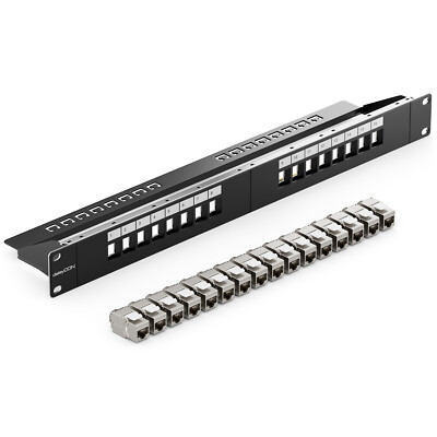 19'' Patchpanel 16 Port 1HE + 16x CAT6a Keystone Modul Kupplung Kabel Verbinder