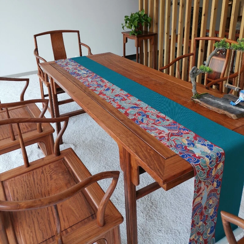 Chinese Retro Tea Art Tablecloth Zen Faux Linen Waterproof Table Runner Home - Image 4 of 4