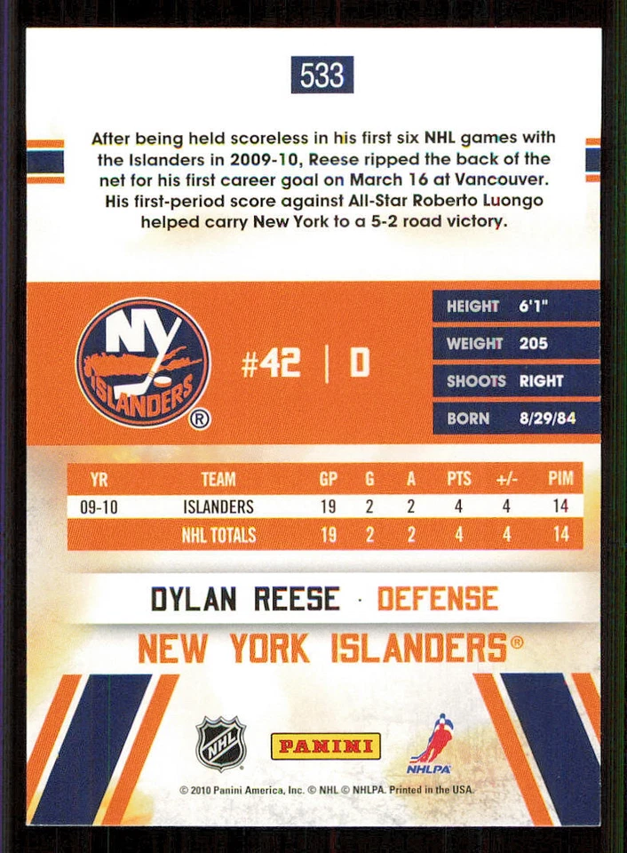 2010-11 Score #533 Dylan Reese HR RC - Image 2 of 2