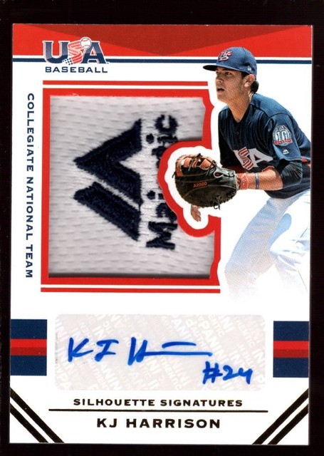 KJ HARRISON /25 ROOKIE AUTO JUMBO JERSEY LOGO PATCH RC 2017 USA STARS & STRIPES