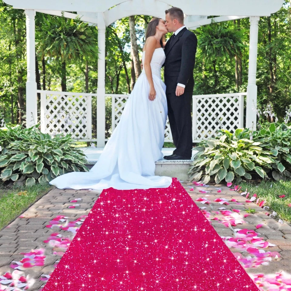 FUHSY Hot 粉色过道跑步者婚礼 4 英尺 x 20 英尺闪亮亮片过道 Runne... — 第 2/4 张图片