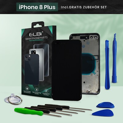Backcover für iPhone 8 Plus Schwarz Gehäuse Rückseite Rahmen Frame Housing ELBI