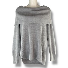 Michael Kors Grey Off The Shoulder Knit Sweater Long Sleeve XS Chic Minimalist