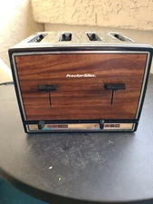 Vintage Proctor Silex Chrome Wood Grain Toaster T009B 1650 Watts 4 Slice Tested 