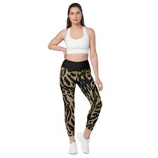 New Women's 2XS-6XL Legging Animal Print Black Compression Pockets High Waist
