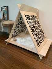 Cat House Pet Teepee Handcrafted Wooden Modern Lounge Shelter Perch