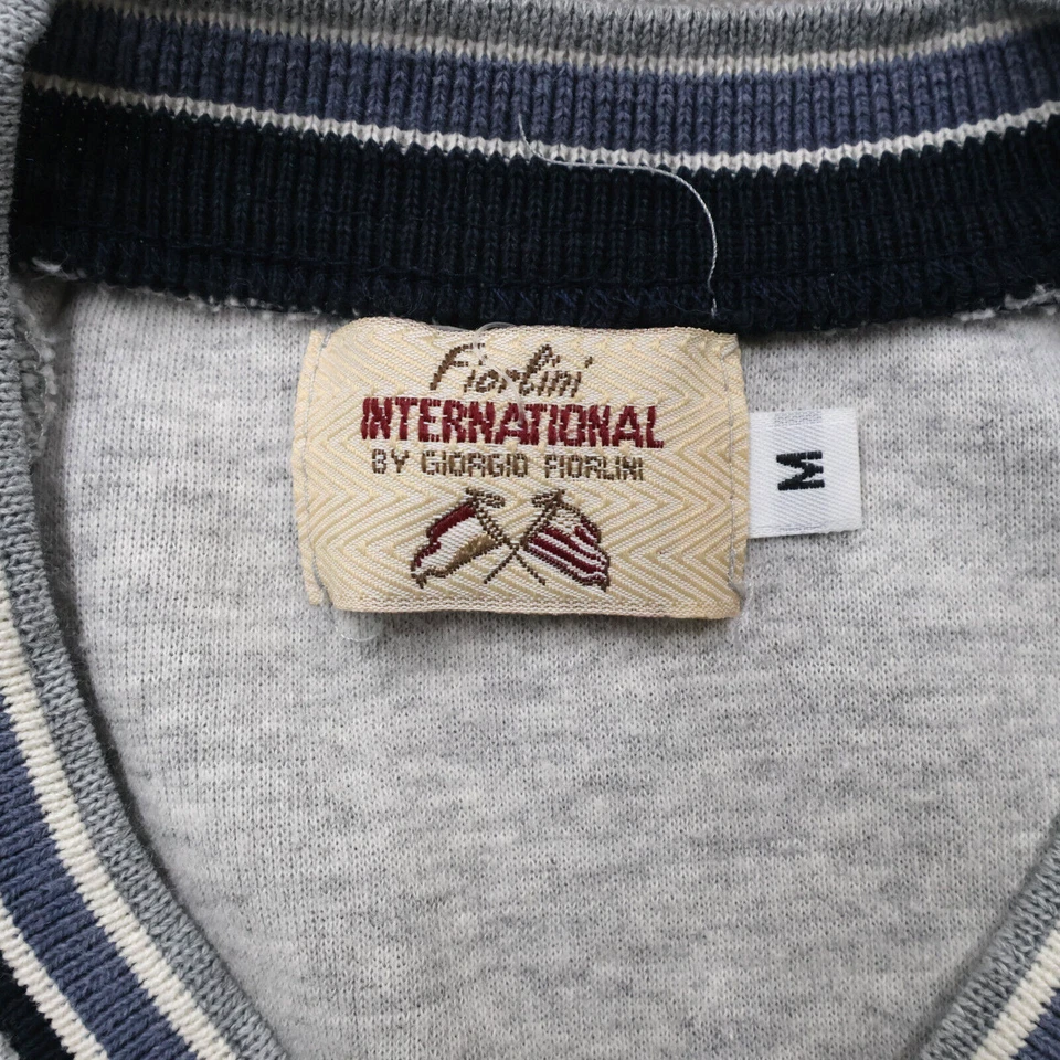 Suéter Pullover Fiorlini International Para Hombre Mediano Gris Rayas Cuello en V Foto 4 de 4