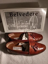 Belvedere Florence Loafer Shoes Brown Genuine Crocodile Men's Size 9M