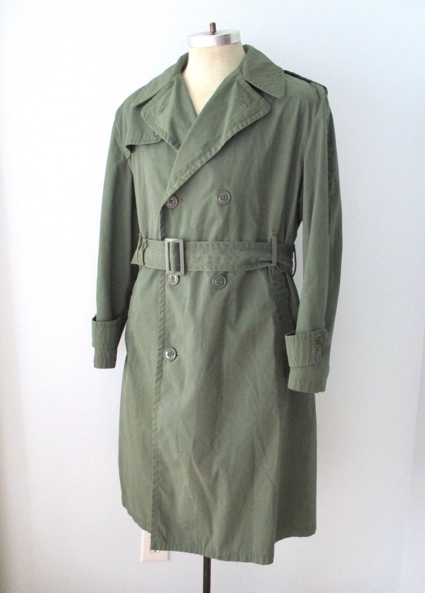 Vtg army green 274 military uniform raincoat trench coat
