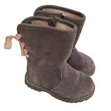 UGG Australia 1007254T Grey Pink Boots Back Lace Up Side Zipper Toddler US Sz 6