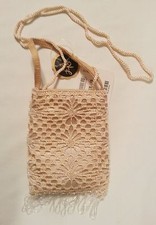 La Regale Champagne Ecru Crochet Beaded Evening Bag Crossbody Handbag Purse NWT