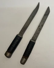 Vintage Set of Carbon Steel Handmade Kitchen Knives Leather Handle 9"