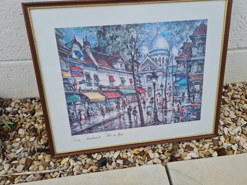 Vintage Framed 18.5" x 15" Signed Art Print by Jacques Chardon Montmartre, Paris