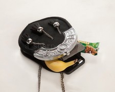 Sporran Black Leather, Silver Fittings, Tassels  Celtic Knots Cantle 9"x7"x2"