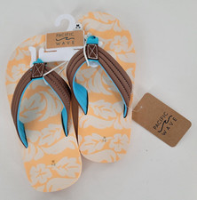 Pacific Wave Flip Flop Sandals Boys Kids Size M 1/2 Orange Blue Brown
