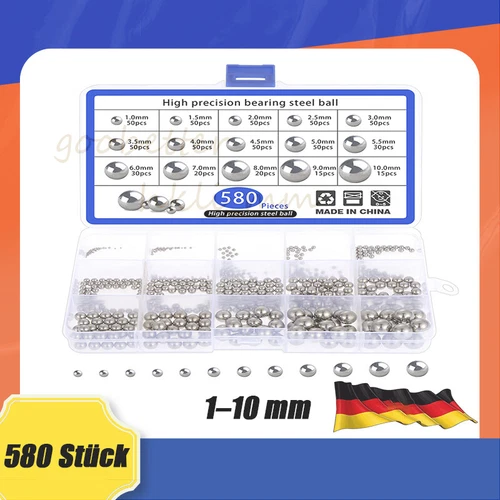 580-tlg Stahlkugel Kugellager Kugel Sortiment Präzisions Lagerkugel Ø 1 - 10 mm - Bild 1 von 5