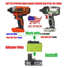 1x Adapter for Black+Decker / Porter Cable 20V MAX Tools, fits Ryobi 18V Battery