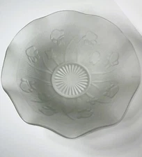 Jeannette Iris & Herringbone Iridescent Frosted Clear 11" Large Glass Fruit Bowl