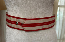Vintage 60's 70's Striped Cloth Belt Red Beige 30" Long 2" Wide Snaps