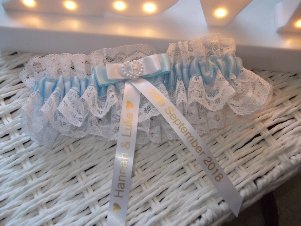 PERSONALISED Wedding Bridal Garter Something Blue Bride Gift - Image 2 of 3