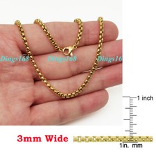 Genuine 18K Yellow Gold Filled Lead/Tarnish-Free 3mm Round Box Chain Necklace