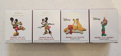 Halmark Disney Mini Ornaments: Mickey & Minnie on Ice, Merry Lil' Pluto & Goofy