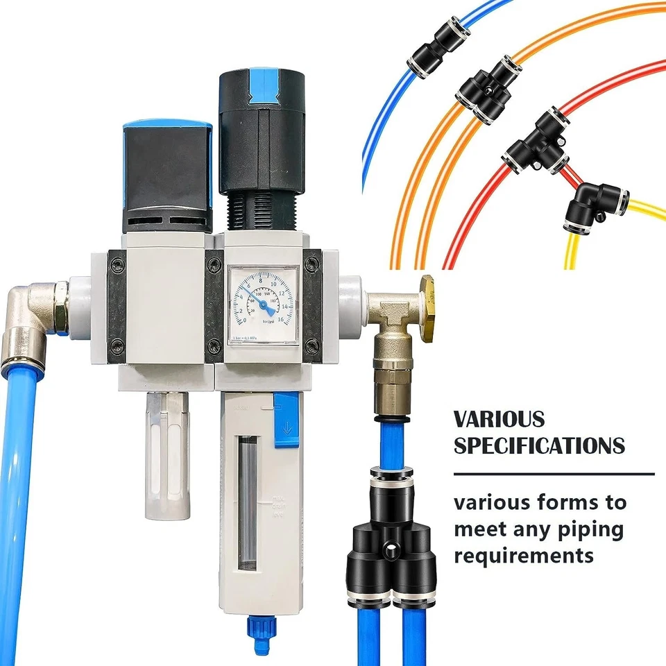 Push To Connect Air Fittings Tube 1/2" OD Air Line Splitter Union Push 10Pcs - Image 3 of 4