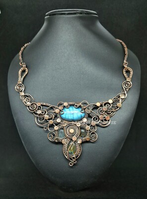 Labradorite Necklace Copper Wire Wrapped Jewelry Handmade Adjustable Necklace