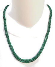 2-Strand 16" Necklace Faceted Green Sapphire Rondelle Beads 3.3-4.7mm 148 Carats