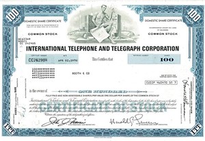 International Telephone and Telegraph Corporation Stock Certificate