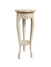 Colonna portavaso tavolino alto legno avorio anticato shabby 3 gambe e ripiano