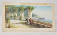 Antico guazzo italiano su carta monaco mare Napoli napoletano M Gianni