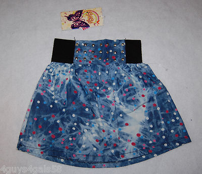Girls Skirt TIE DYE BLUE Polka Dot SILVER STUDS Black Elastic Waist SIZE 6X  GeGe