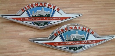 Embleme Paar für Wartburg 311 / 312 / 313 Sport -  V+H / bunte / NEUE mit ''VEB''
