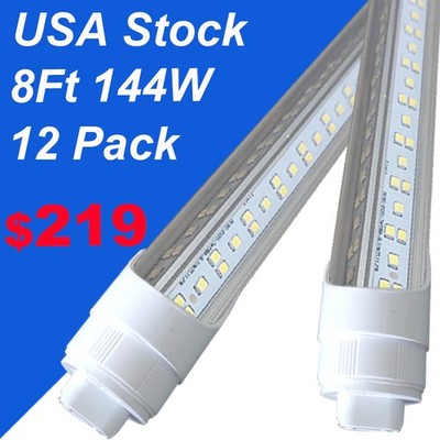 12PACK 8FT HO LED Tube Light Bulb 144W R17D 2 Pin T8 8 Foot Led Shop Light 6500K
