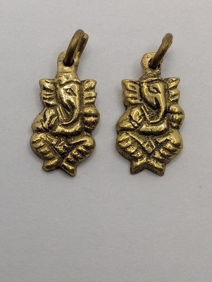 Brass Ganesh Ganesha Pendants Hindu Amulet Small Pendant Charm. Pair Of 2.