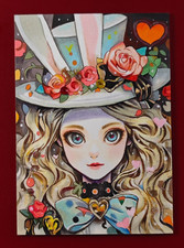 1/1 Original Hand Drawn Sketch Card Fantasy Girl and Flowers Alice Style Art