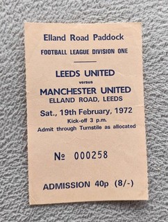 Rare Leeds United V Manchester United Ticket 19th February 1972 5 1 Game.