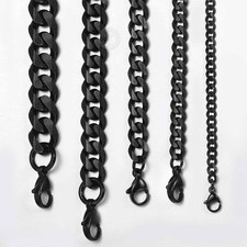 3/5/7/9/11mm Mens Black Stainless Steel Cuban Curb Chain Necklace 18-26"