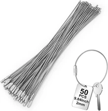 EEEKit 50 PCS Wire Keychain Cable, 9.8 Inch Stainless Steel Wire Key Ring, 2 MM 