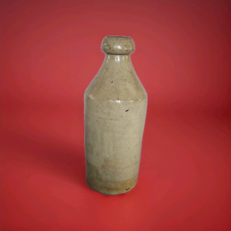 ANTIQUE VINTAGE GLAZED STONEWARE BEER WHISKEY BOTTLE 9.75" TALL X 3.5" DIAMETER 