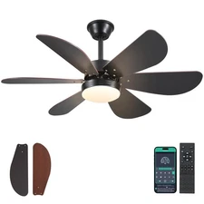 42 Black Ceiling Fan With Light & Remote 6 Reversible Wood Blades Modern Indoor