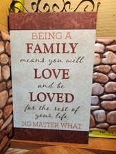 Interiors By Design Framed Art Family Sign With Metal Swirl Design 14.5” X 8”