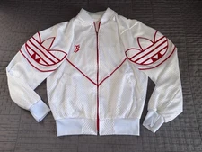 Vintage Med Adidas Mesh Tracksuit Set White Red Trefoil Jacket Pants 90s Rare