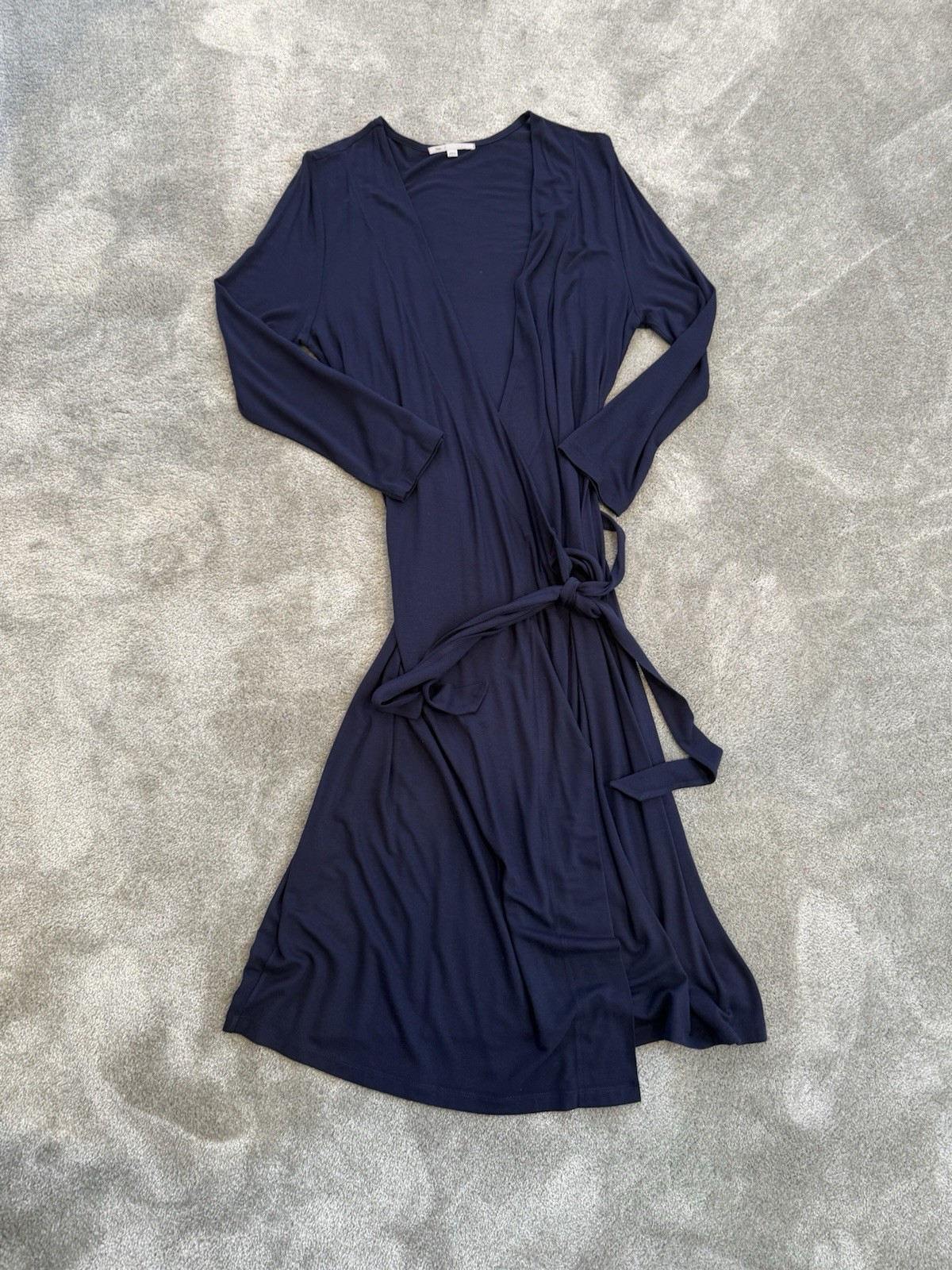 Gap Dress Small Dark Blue 3/4 Sleeve Wrap V Neck Tie Waist Stretch Knit