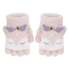 Toddler Babies Cartoon Elk Short Gloves Girls Winter Warm Knitted Half Finger...