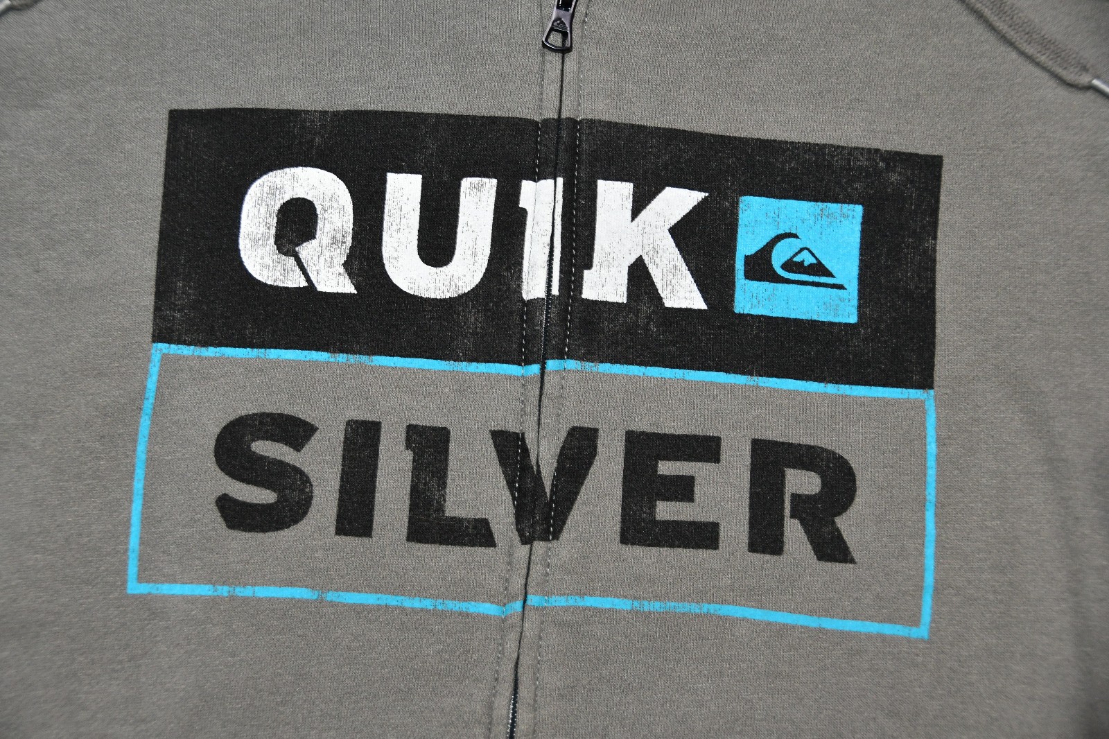 Quicksilver Sweatshirt Hoodie Gray (W Green Hint) Zip Up Large L (READ) image 5