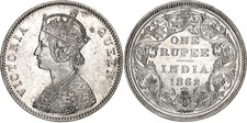 COIN British India 1 Rupee 1862 KM#?473 Silver Victoria AUNC full mint luster